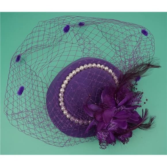 PILLBOX Hats 20s 50s Vintage Fascinators for Women E1-purple - Picture 5 of 7